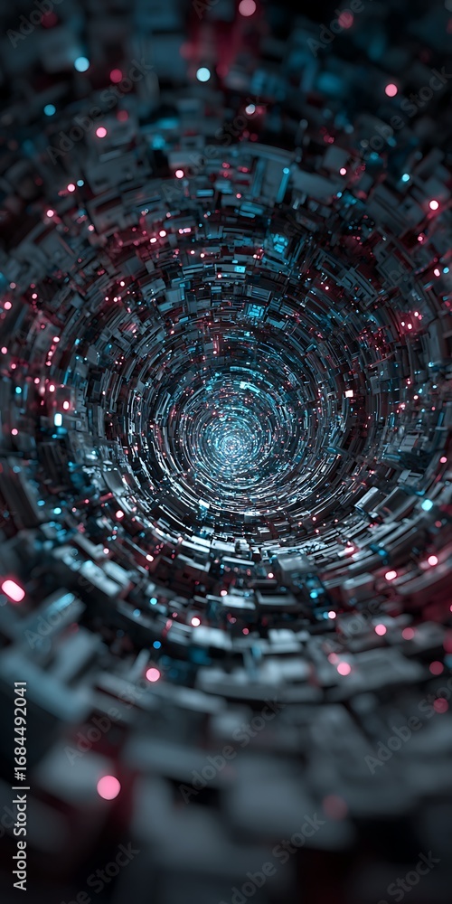 Poster a mesmerizing journey through a futuristic tunnel, illuminated by vibrant neon lights, creating an i