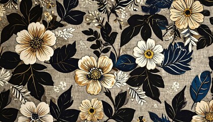 Organic Hemp Fabric with Abstract Floral Pattern and Earthy Tones