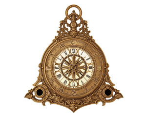 Timeless Elegance, A Golden Ornamental Clock with Compass Rose Design and Roman Numerals