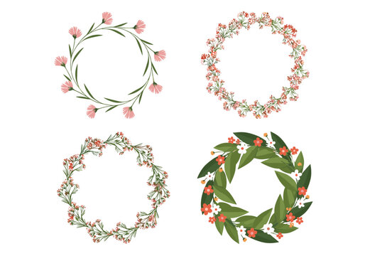 Collection of delicate floral wreaths featuring blossoms and greenery for decorative projects