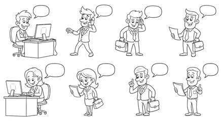 Drawn cartoon characters illustration representing working professionals in office settings