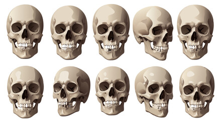 Vector SVG Illustration of Human Skulls in Flat Minimalist Style with Monochrome Beige Colors for Medical or Educational Use