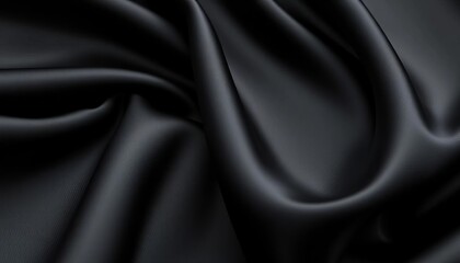 Obraz premium Deep black satin silk, luxurious folds and sheen, sophisticated, light