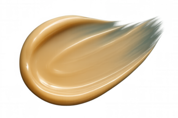 Beige foundation makeup blending with soft brush strokes, spreading seamless makeup coverage across transparent surface