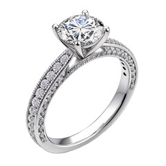 Diamond Engagement Ring with Elegant Silver Band and Brilliant-Cut Diamond Isolated on Transparent PNG Background for Jewelry, Wedding, and Fashion Design