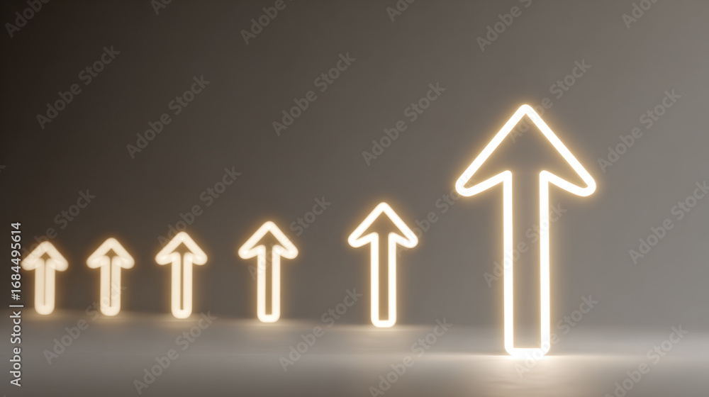 Aufkleber glowing arrows in row symbolize growth and progress, creating modern and minimalistic aesthetic. sof