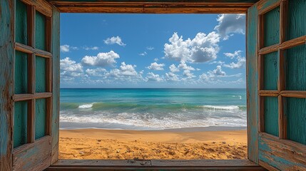 Ocean View Through Rustic Window: A Serene Coastal Escape