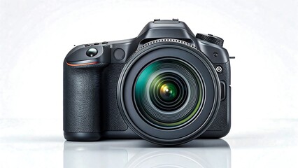 DSLR Camera with Modern Lens in Studio Lighting, Professional Photography Equipment with Sleek Design, High Resolution Detailed Texture and Advanced Technology 
