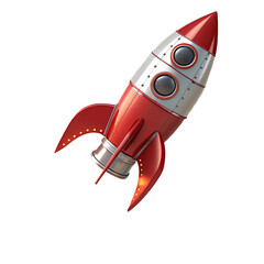 3D Glossy Plastic Rocket Icon with Metallic Accents and Blasting Fire Isolated on Transparent PNG Background for Space, Technology, and Futuristic Design