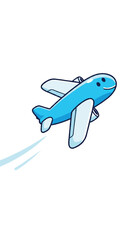 Fototapeta premium Cute Blue Cartoon Airplane Flying Upwards with Trail.
