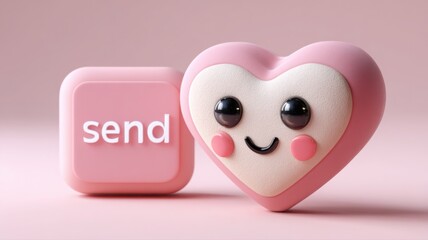 Charming UI element: playful 3D heart-shaped send button