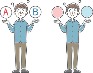 選択を悩む男性　全身　ベクター
