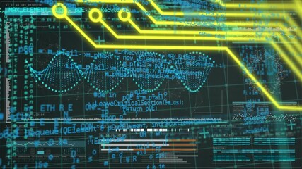 Animation of robot's arm, data processing over dna strand spinning - Powered by Adobe