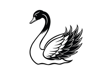 Obraz premium Elegant black and white silhouette of a graceful swan with detailed feathers isolated on white background