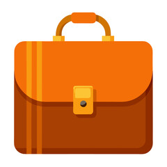 Orange briefcase with golden handle and clasp luggage satchel vector on white background.