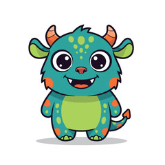 Obraz premium Cute Green Monster Cartoon Character Illustration.