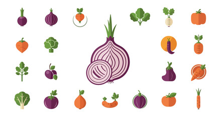 Assorted fresh garden vegetables flat icons set for healthy food concept design