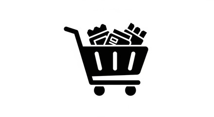 Shopping cart full of groceries and products for online shopping and retail purchase concept vector