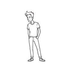 Handsome Man Black and White Illustration Vector Image Male Portrait Fashion Sketch Line Art Design