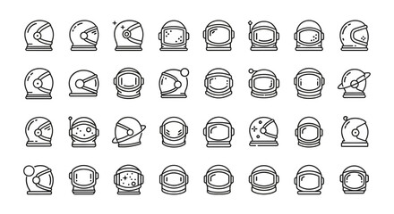 Collection of diverse astronaut helmet icons illustrating space exploration and futuristic themes