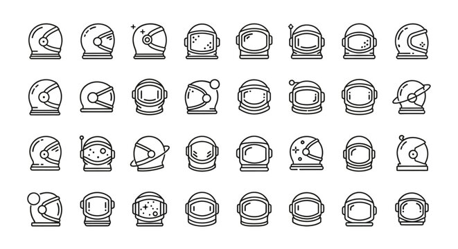Collection of diverse astronaut helmet icons illustrating space exploration and futuristic themes