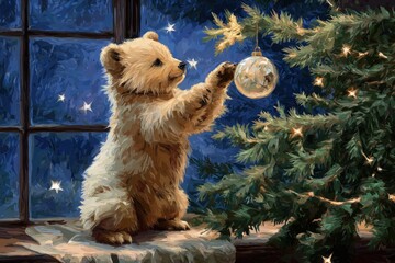 cute christmas bear holding star ornament