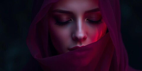 Naklejka premium Mysterious beauty, veiled figure, eyes closed, art, soft