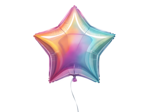 Iridescent star shaped balloon with rainbow colors on black background - Powered by Adobe