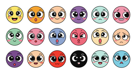 Diverse array of animated faces with varied expressions conveying an assortment of sentiments