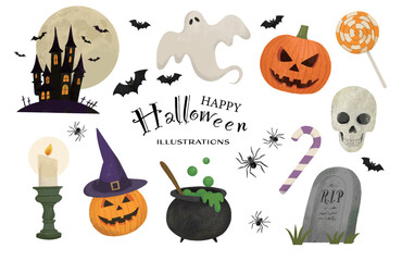 ハロウィンのモチーフのイラストセット