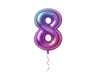 Shiny number eight balloon with gradient colors on black background