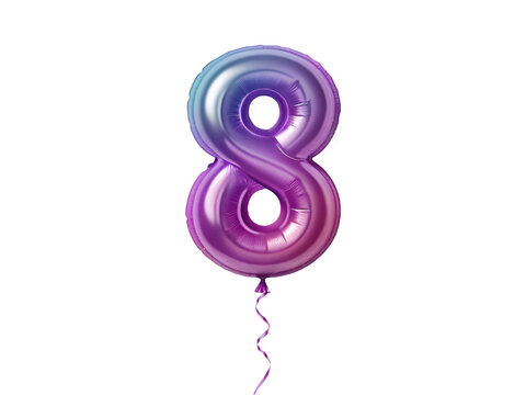 Shiny number eight balloon with gradient colors on black background