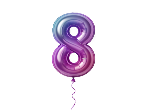 Shiny number eight balloon with gradient colors on black background