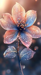 Fantasy flower with blue, orange petals and water droplets