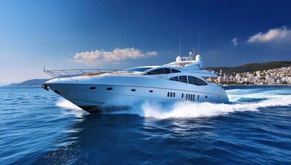 Luxurious white yacht at sea