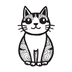 Obraz premium Cat Doodle Black and White Illustration Vector Image Cute Kitten Sketch Line Art Drawing Silhouette