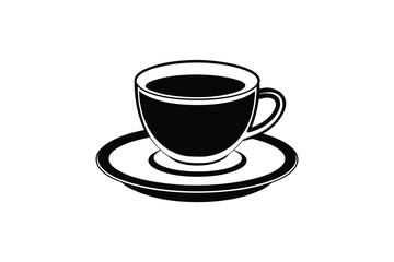 Obraz premium A simple black silhouette of a coffee cup and saucer filled with dark liquid isolated on white background silhouette
