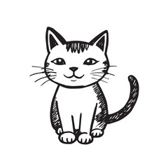 Cat Doodle Black and White Illustration Vector Image Cute Kitten Sketch Line Art Drawing Silhouette
