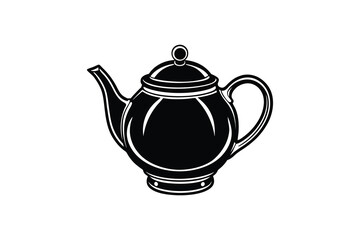 Classic black silhouette of a vintage teapot with a handle and spout isolated on white background