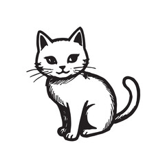 Cat Doodle Black and White Illustration Vector Image Cute Kitten Sketch Line Art Drawing Silhouette