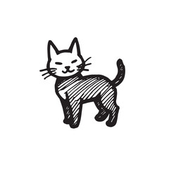 Cat Doodle Black and White Illustration Vector Image Cute Kitten Sketch Line Art Drawing Silhouette