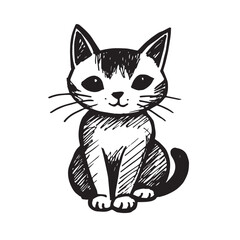 Cat Doodle Black and White Illustration Vector Image Cute Kitten Sketch Line Art Drawing Silhouette