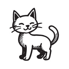 Cat Doodle Black and White Illustration Vector Image Cute Kitten Sketch Line Art Drawing Silhouette