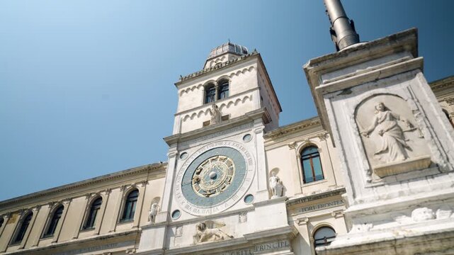 Torre Dell'Orologio Astronomical Clock Tower In Piazza Dei Signori, Padua, Italy - Low Angle Shot