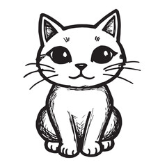 Cat Doodle Black and White Illustration Vector Image Cute Kitten Sketch Line Art Drawing Silhouette