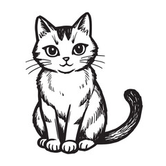 Cat Doodle Black and White Illustration Vector Image Cute Kitten Sketch Line Art Drawing Silhouette