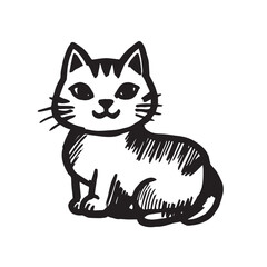 Cat Doodle Black and White Illustration Vector Image Cute Kitten Sketch Line Art Drawing Silhouette