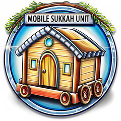 Mobile sukkah unit, cartoon style, vibrant colors, portable shelter for Sukkot -
