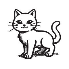 Cat Doodle Black and White Illustration Vector Image Cute Kitten Sketch Line Art Drawing Silhouette