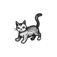 Cat Doodle Black and White Illustration Vector Image Cute Kitten Sketch Line Art Drawing Silhouette